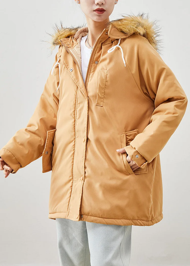 Boutique Khaki Fur Collar Oversized Thick Fine Cotton Filled Puffer Jacket Winter - Image 5