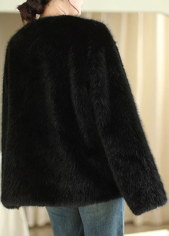 Boutique Fashion Coffee V Neck Faux Fur Coats Winter - Image 5