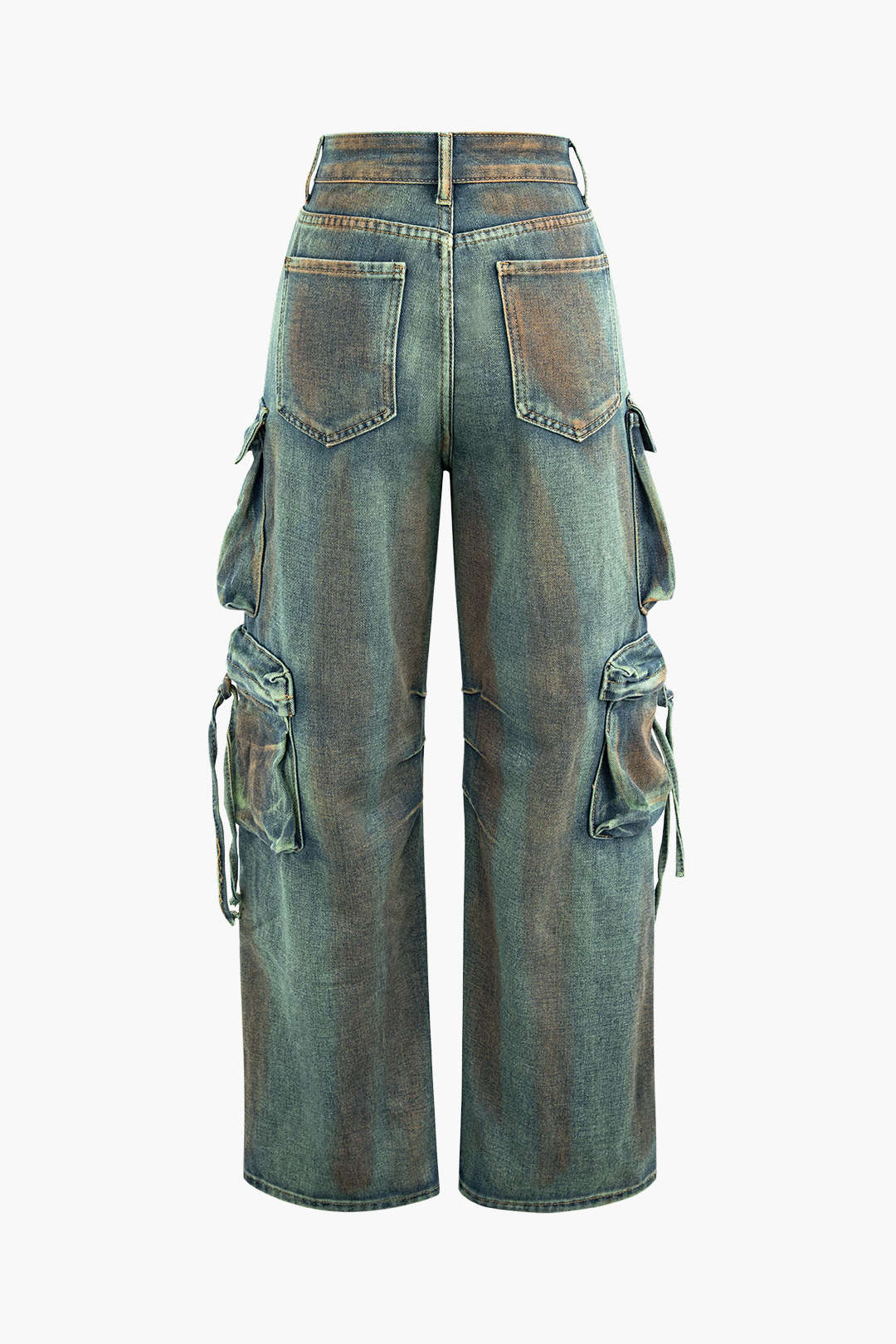 Stained Multi Flap Pocket Straight Leg Cargo Jeans - Image 2