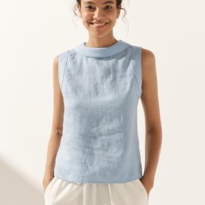 100% Linen Draped Collar Tank Top JACQUELINE