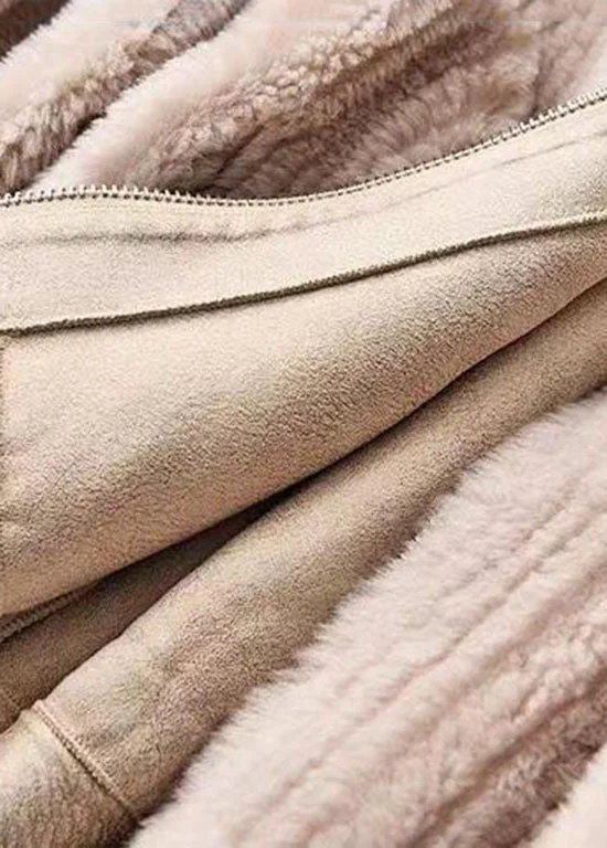 French Pink Stand Collar Zip Up Patchwork Faux Fur Coats Fall - Image 4