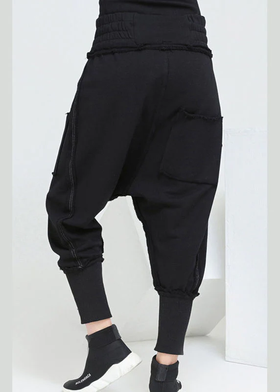 Fashion Black Pockets Elastic Waist Casual Fall Harem Pants - Image 4