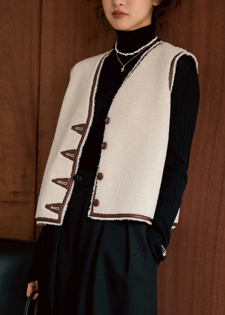 New V Neck Faux Fur Wear On Both Sides Vest Sleeveless - Image 3