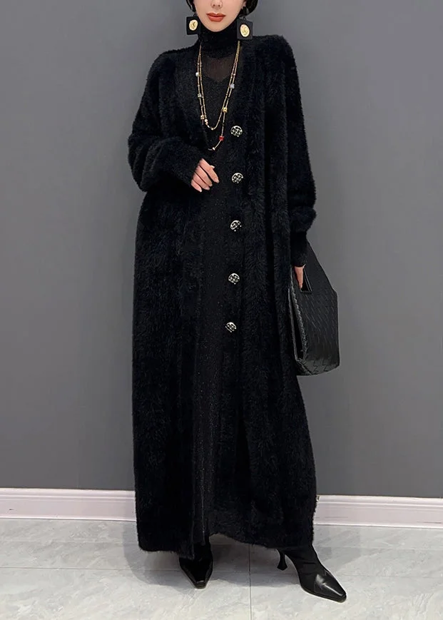 Plus Size Purple V Neck Patchwork Mink Hair Knitted Cardigan Fall - Image 3