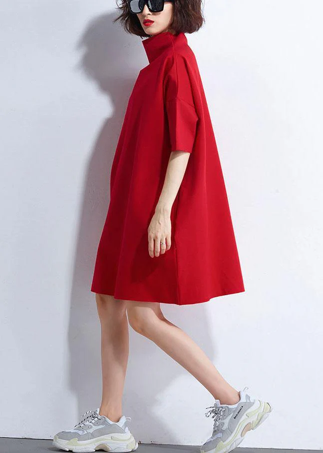 Classy Red Loose Turtleneck Summer Party Dresses Half Sleeve - Image 4