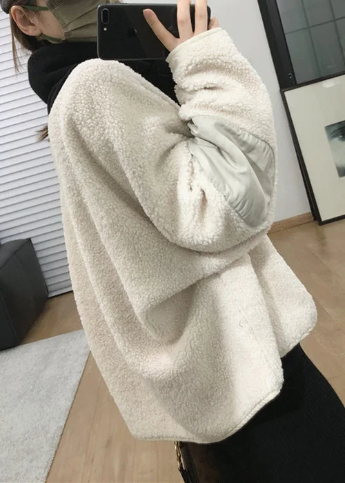 French Dark Gray Zippered Patchwork Teddy Faux Fur Coats Winter - Image 4