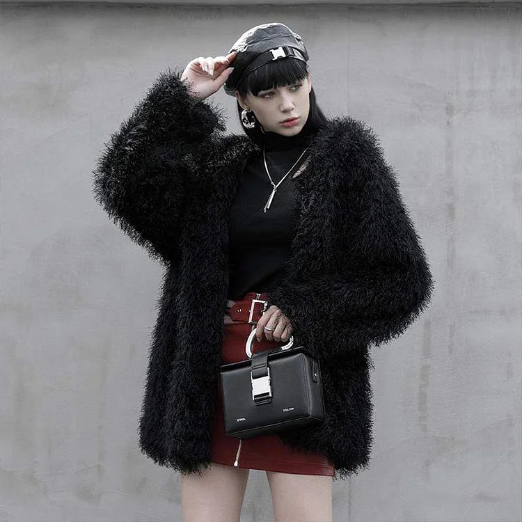 Women's Punk Plush Winter Coat with Hooded - Image 8