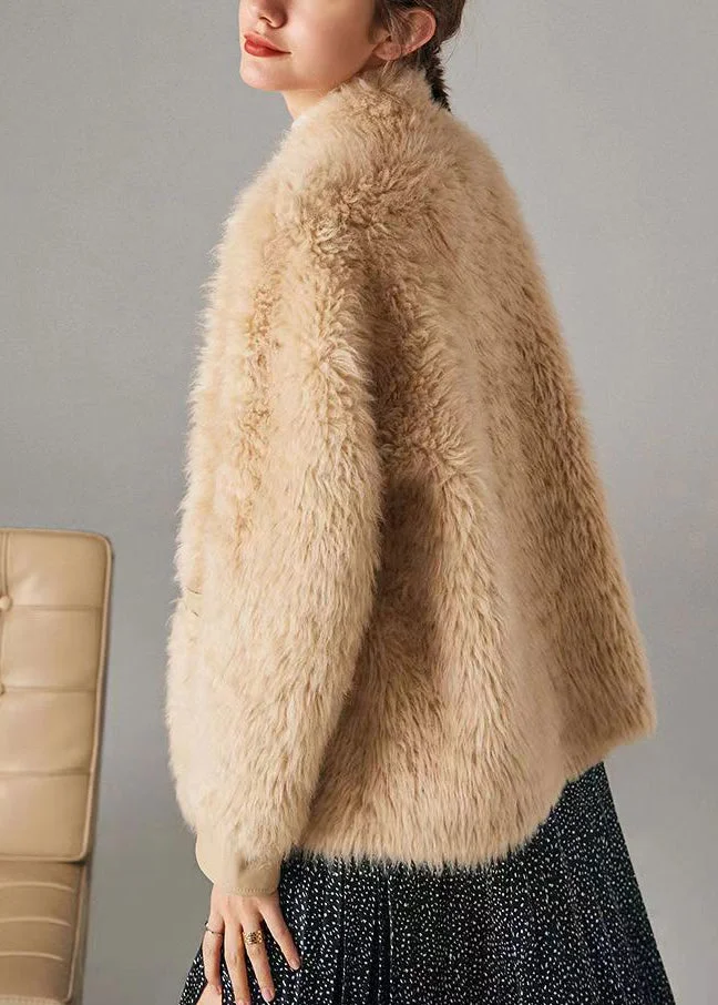 Fitted White Pockets Button Leather And Fur Coats Long Sleeve - Image 3