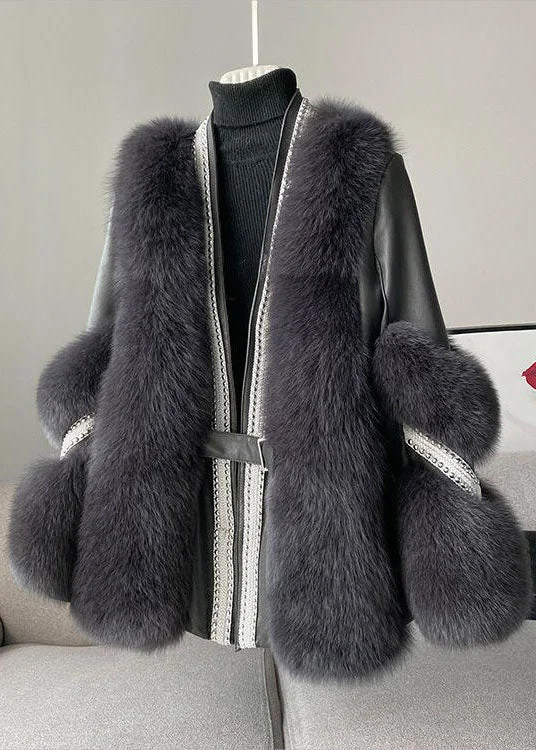Stylish White V Neck Patchwork Mink Hair Coats Winter - Image 3