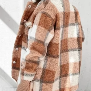 Women's Jackets Check Double Pocket Long Sleeve Plush Jacket