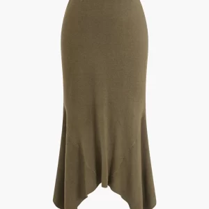 Solid Sweater Asymmetrical Skirt