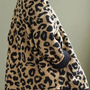 Plus Size Leopard Pockets Fine Cotton Filled Faux Fur Coats Winter