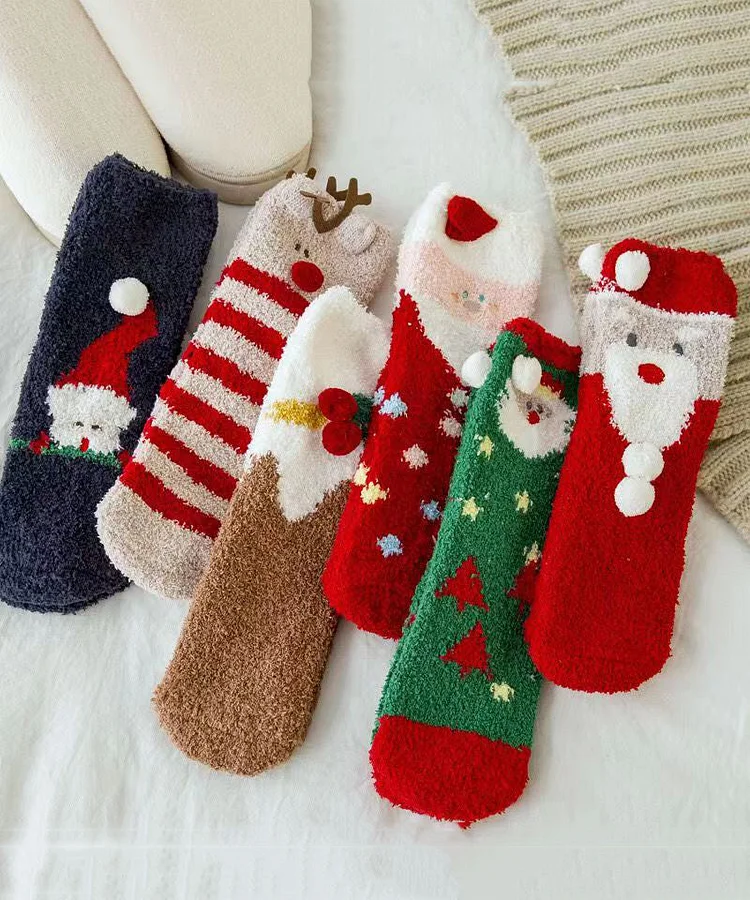 Coral Plush Mid Calf Socks Winter Cute Cartoon Christmas - Image 5