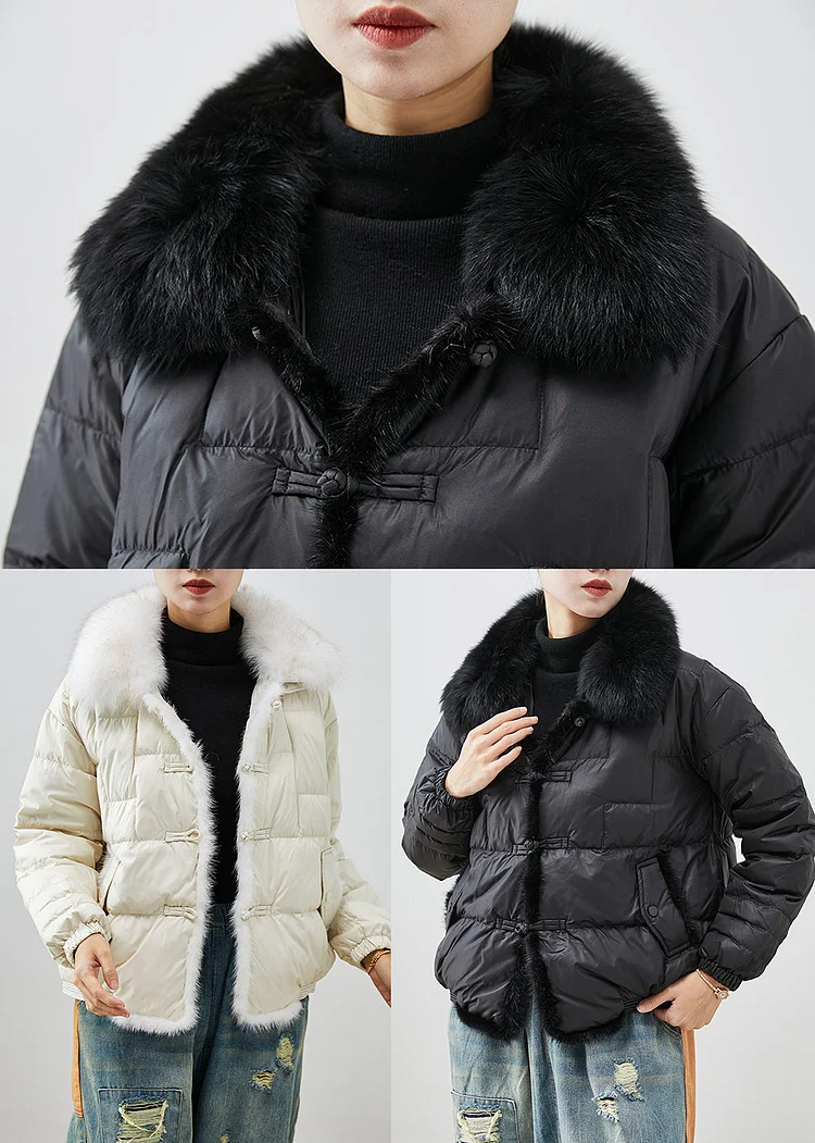 Modern Black Fox Collar Patchwork Mink Hair Duck Down Puffers Jackets Winter - Image 2