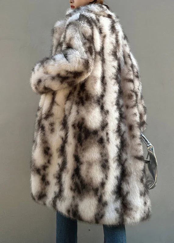 Light Pink Stand Collar Leather And Fur Maxi Coat Long Sleeve - Image 2