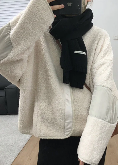 French Dark Gray Zippered Patchwork Teddy Faux Fur Coats Winter - Image 5