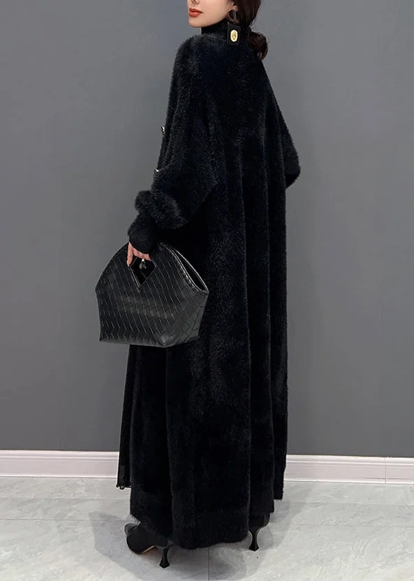 Plus Size Purple V Neck Patchwork Mink Hair Knitted Cardigan Fall - Image 2