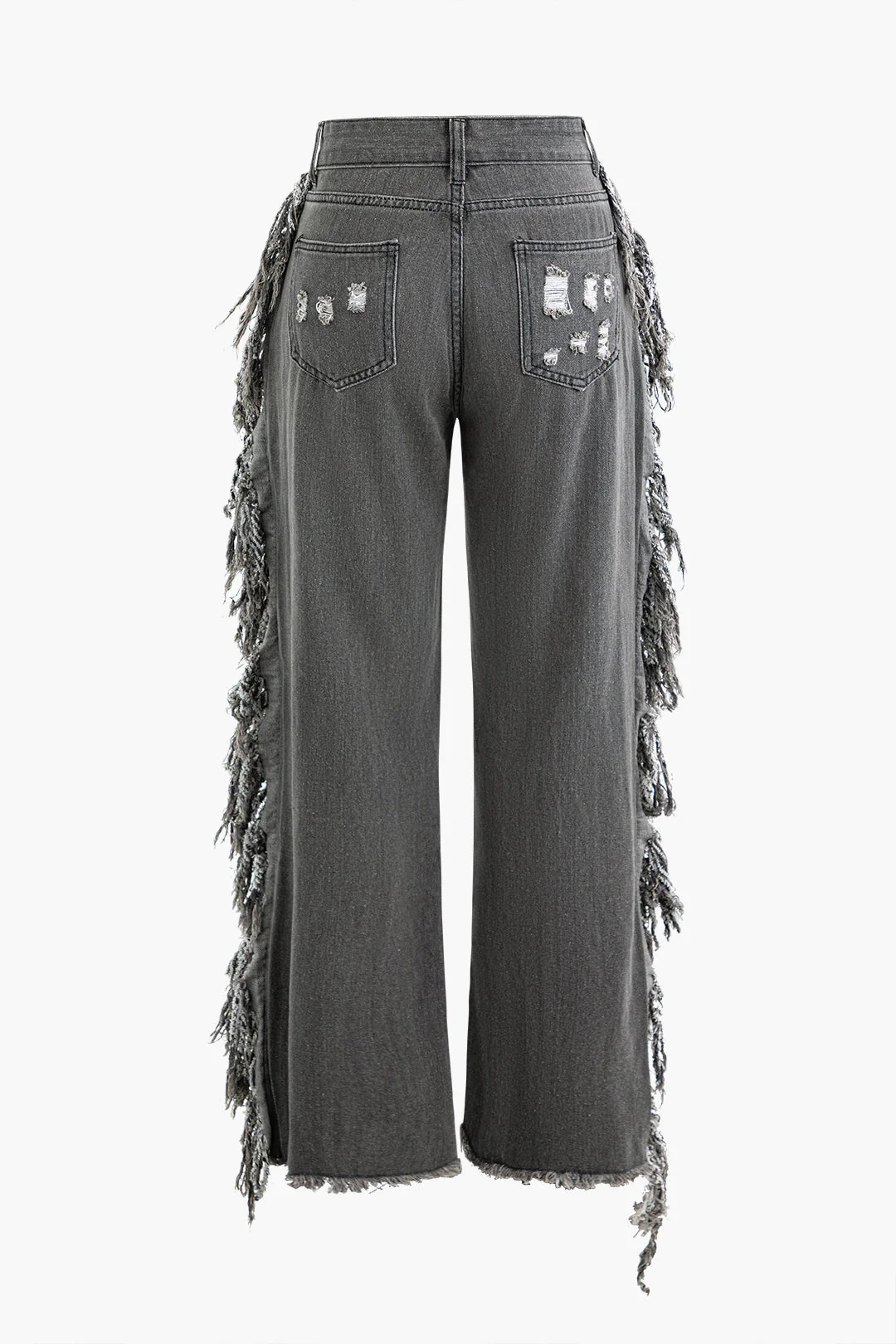 Tassel Ripped Frayed Straight Leg Jeans - Image 2