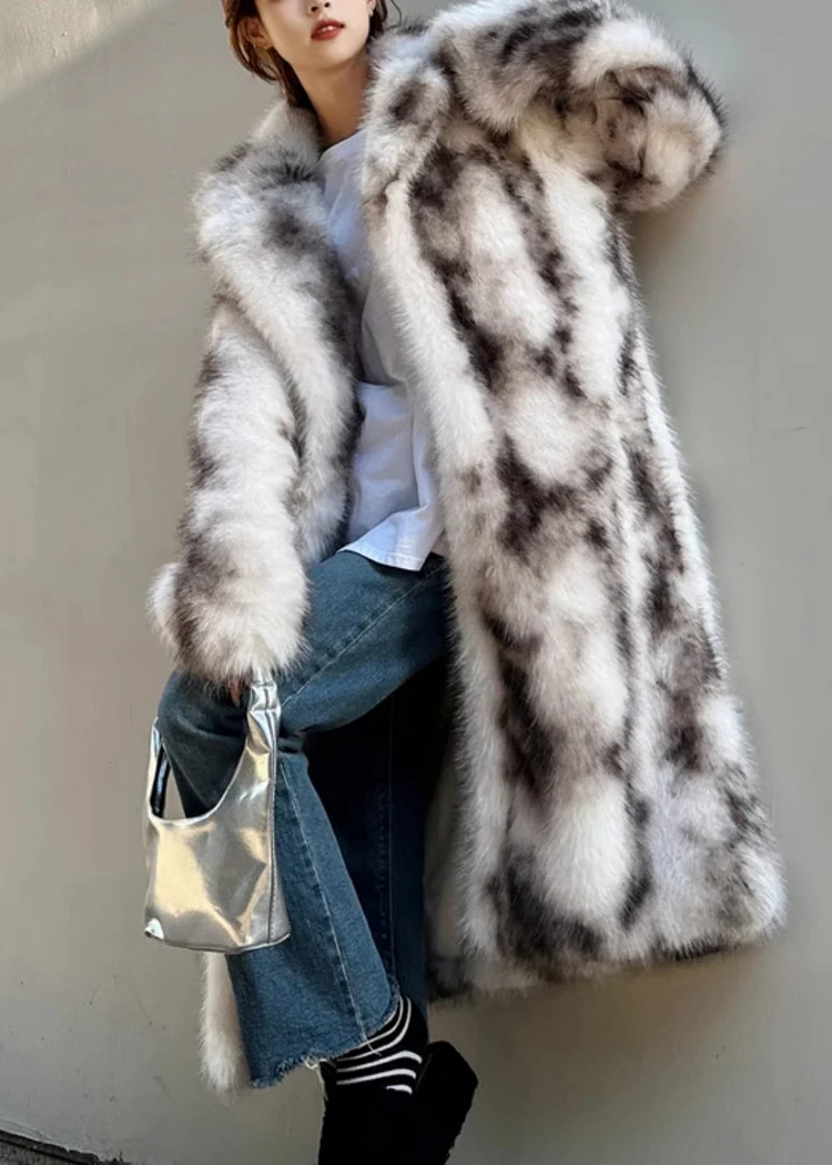 Light Pink Stand Collar Leather And Fur Maxi Coat Long Sleeve - Image 4