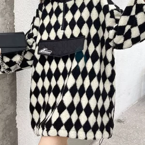 Comfy Plaid Teddy hooded Patchwork Fall Sweatshirt Street wear