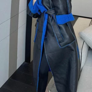 Oversized Black Peter Pan Collar Pockets Patchwork Faux Fur Trench Winter