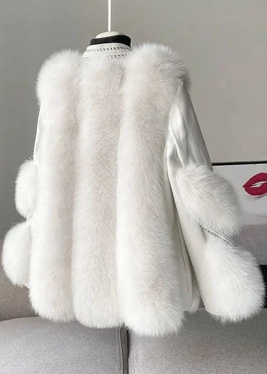 Stylish White V Neck Patchwork Mink Hair Coats Winter - Image 5