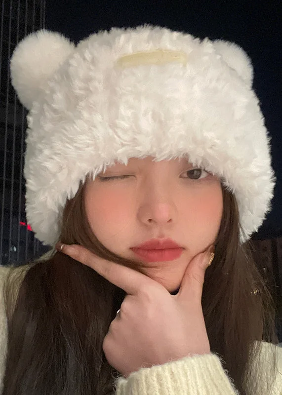 Elegant Brown Fuzzy Fur Fluffy Little Bear Cotton Knit Bonnie Hat - Image 5