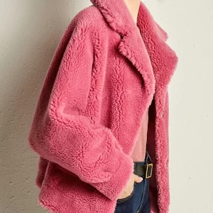 Loose Rose Peter Pan Collar Faux Fur Coats Long Sleeve