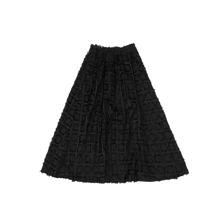 Elegant Black Fluffy Waffle Plaid A-line Skirt - Image 5
