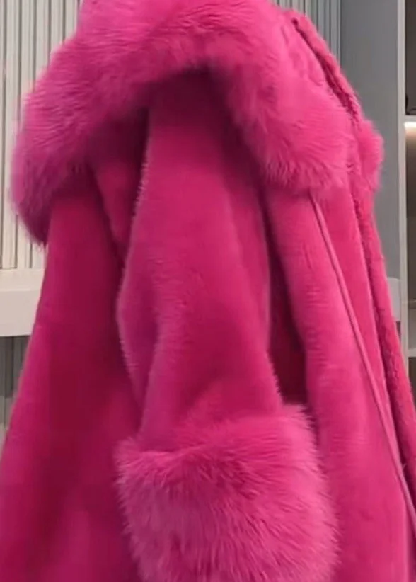 Stylish Rose Peter Pan Collar Patchwork Faux Fur Coat Winter - Image 3