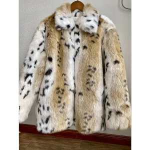 Luxury Leopard Print Lapel Long Sleeve Faux Fur Plush Coat