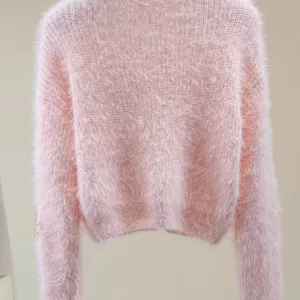 Bohemian Pink V Neck Zircon Thick Mink Hair Knitted Sweater Winter