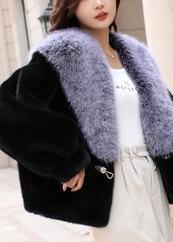 Fashion Black Fur Collar Thick Mink Hair Coat Winter - Image 4