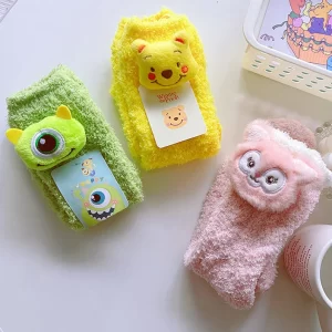 Autumn Winter Coral Plush Thick And Warm Cartoon Mid Calf Socks