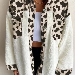 Leopard Print Plush Stitching Long Sleeve Coat