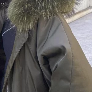 New army green overcoat plus size snow jackets hooded faux fur collar winter outwear