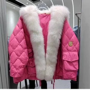 Urban Black Fur Collar Oversized Duck Down Puffers Jackets Winter��Removable fur collar��