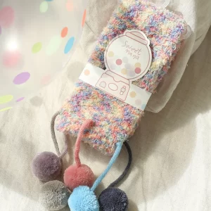 Coral Velvet Socks Warm In Fuzzy Ball Decorated Autumn And Winter Cute