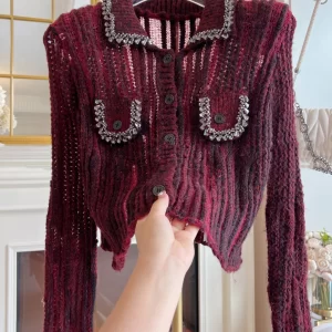 New Red Zircon Hollow Out Patchwork Knit Sweaters Spring