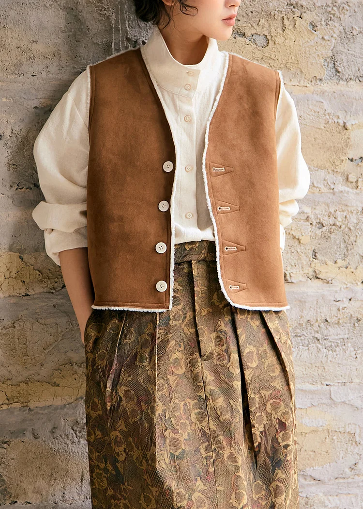 New V Neck Faux Fur Wear On Both Sides Vest Sleeveless - Image 4