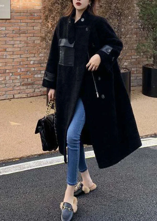 Plus Size Black Pockets Zippered Patchwork Teddy Coats Fall - Image 4