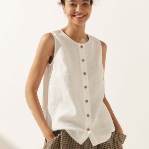 100% Linen Buttons Down Tank Top