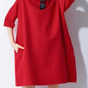 Classy Red Loose Turtleneck Summer Party Dresses Half Sleeve