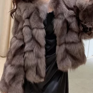 Bohemian Cocoa Colour O-Neck Fuzzy Fur Fluffy Leather And Fur Coats Winter