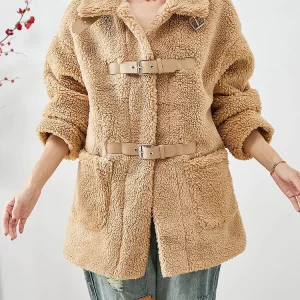 Unique Khaki Peter Pan Collar Pockets Faux Fur Teddy Coats Winter