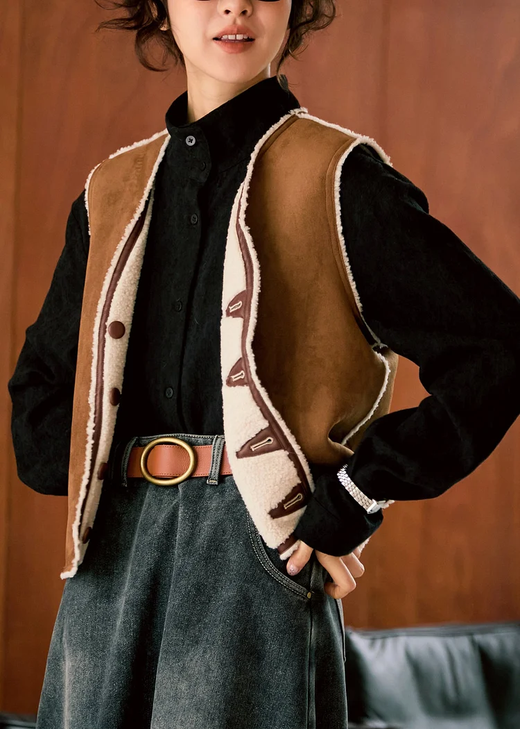 New V Neck Faux Fur Wear On Both Sides Vest Sleeveless - Image 2