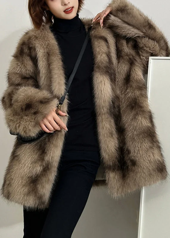 Boutique Green V Neck Print Leather And Fur Coats Winter - Image 3