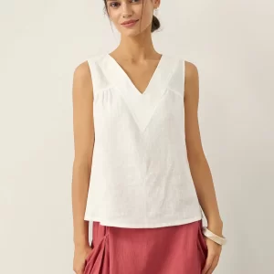 100% Linen V-Neck Sleeveless Tank Top