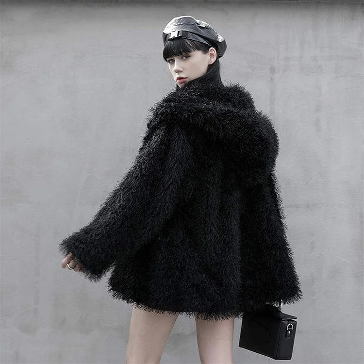 Women's Punk Plush Winter Coat with Hooded - Image 2