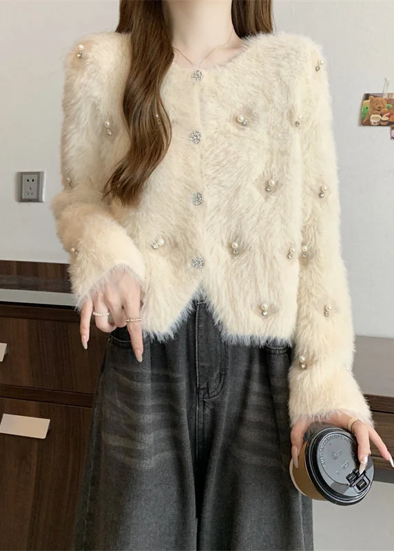 Fashion Grey O Neck Nail Bead Mink Hair Knitted Coat Fall - Image 2